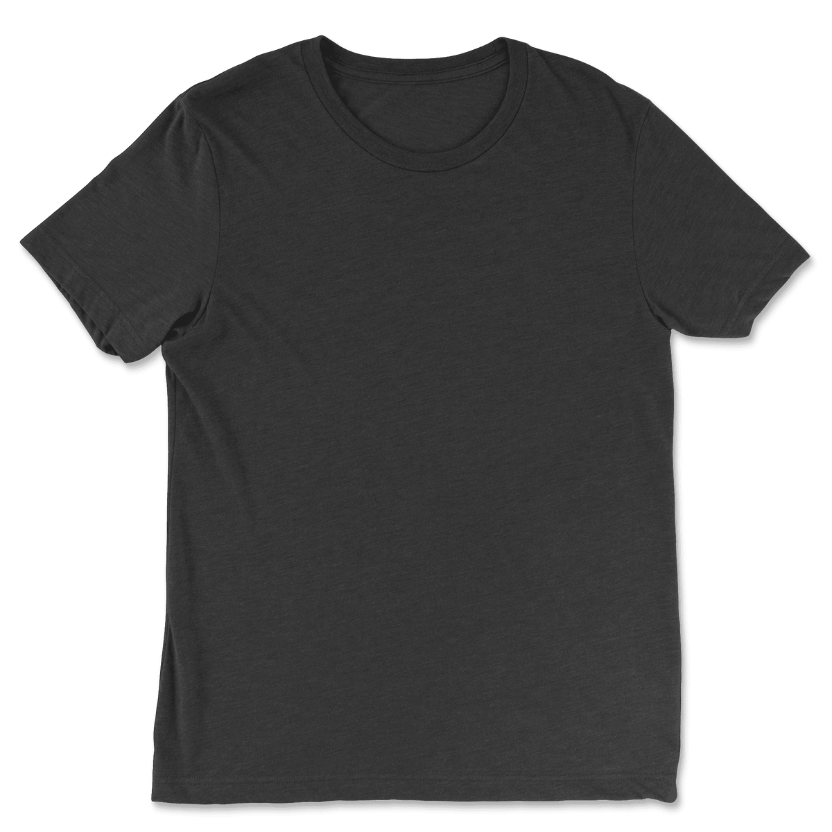 A dark charcoal gray short-sleeve crewneck t-shirt laid flat against a clean white background.