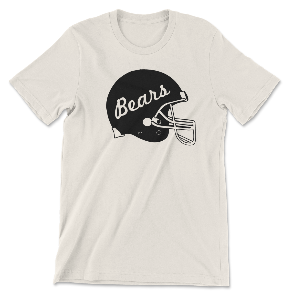 Natural colored t-shirt with a Bears helmet on the front.
