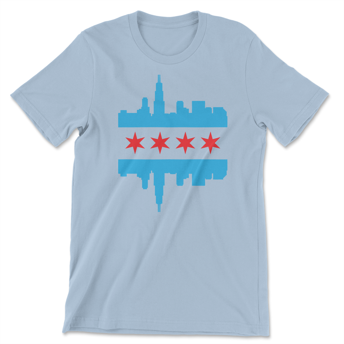 Light blue t-shirt with the Chicago Skyline graphic on front.