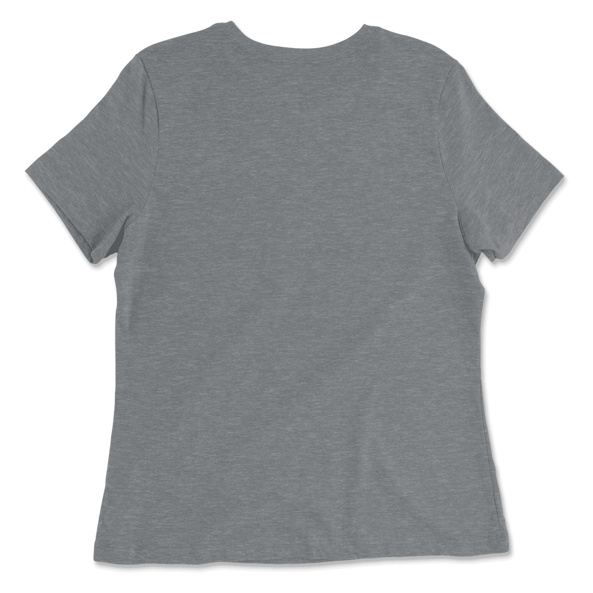 A heather gray short-sleeve crewneck t-shirt shown from the back, laid flat against a white background.