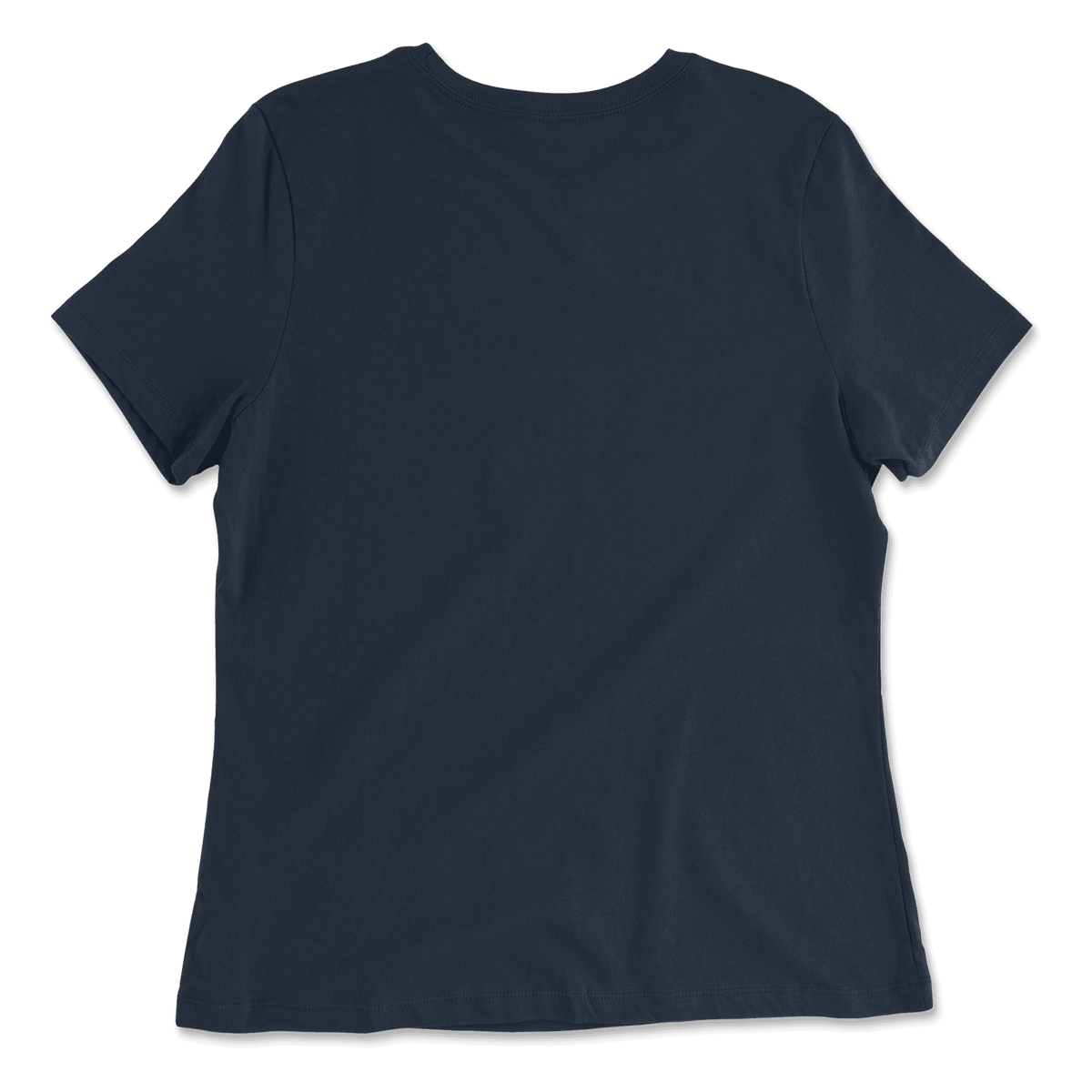 A dark navy blue short-sleeve crewneck t-shirt shown from the back, laid flat against a clean white background.