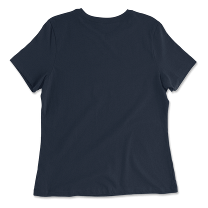 A dark navy blue short-sleeve crewneck t-shirt shown from the back, laid flat against a clean white background.