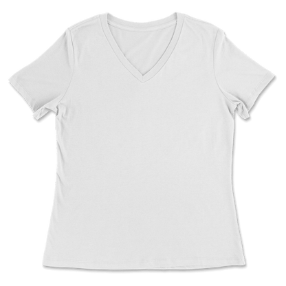 A plain white short-sleeve V-neck t-shirt shown flat against a white background.
