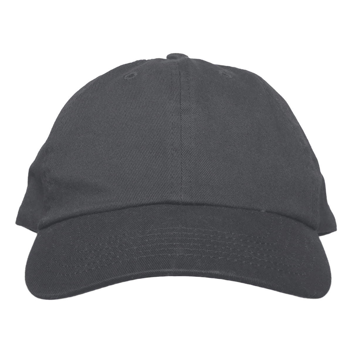 A dark gray classic baseball cap shown from the front on a plain white background.