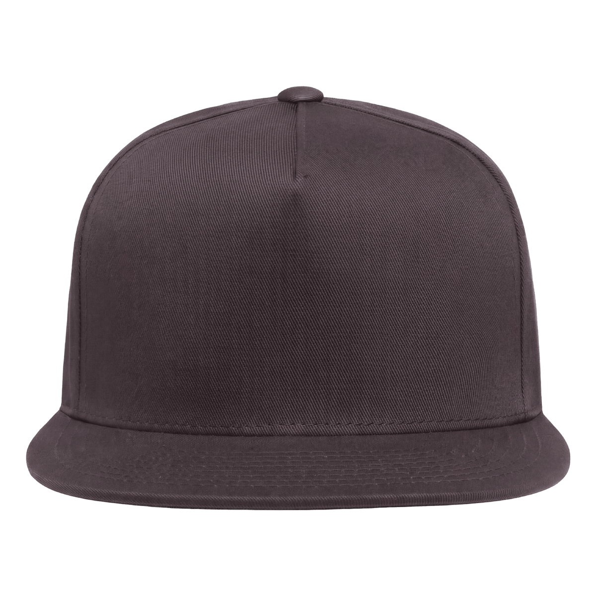 A dark dark grey snapback flat-brim cap with a matching button on top, shown from a front-facing perspective against a solid white background.