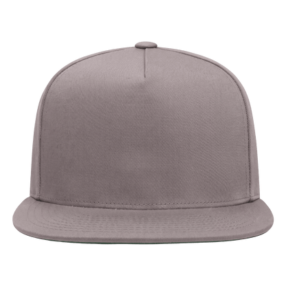 A plain snapback structured baseball cap in a light grey, shown from the front on a clean white background.