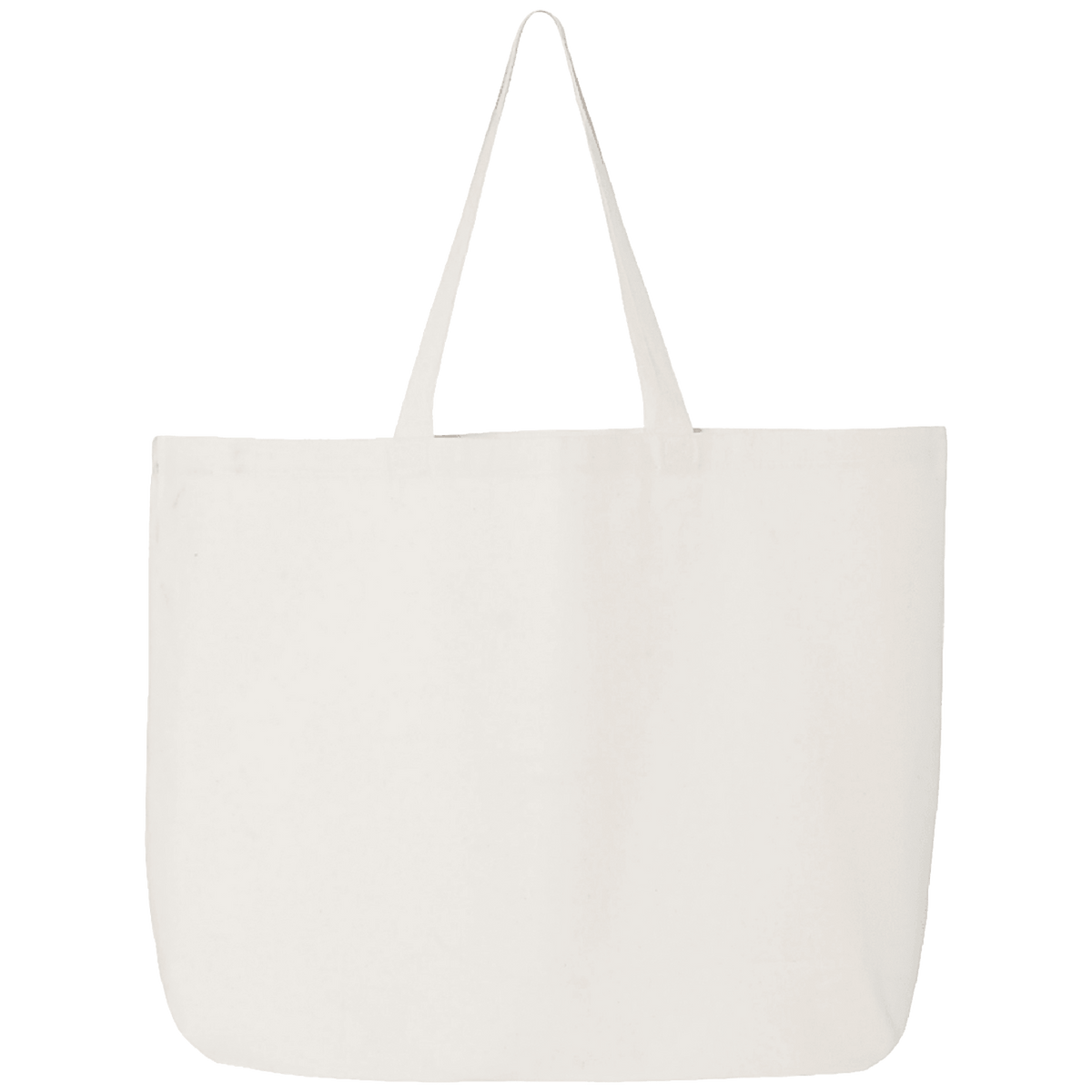 A plain off-white canvas tote bag with two shoulder straps, shown against a solid white background.