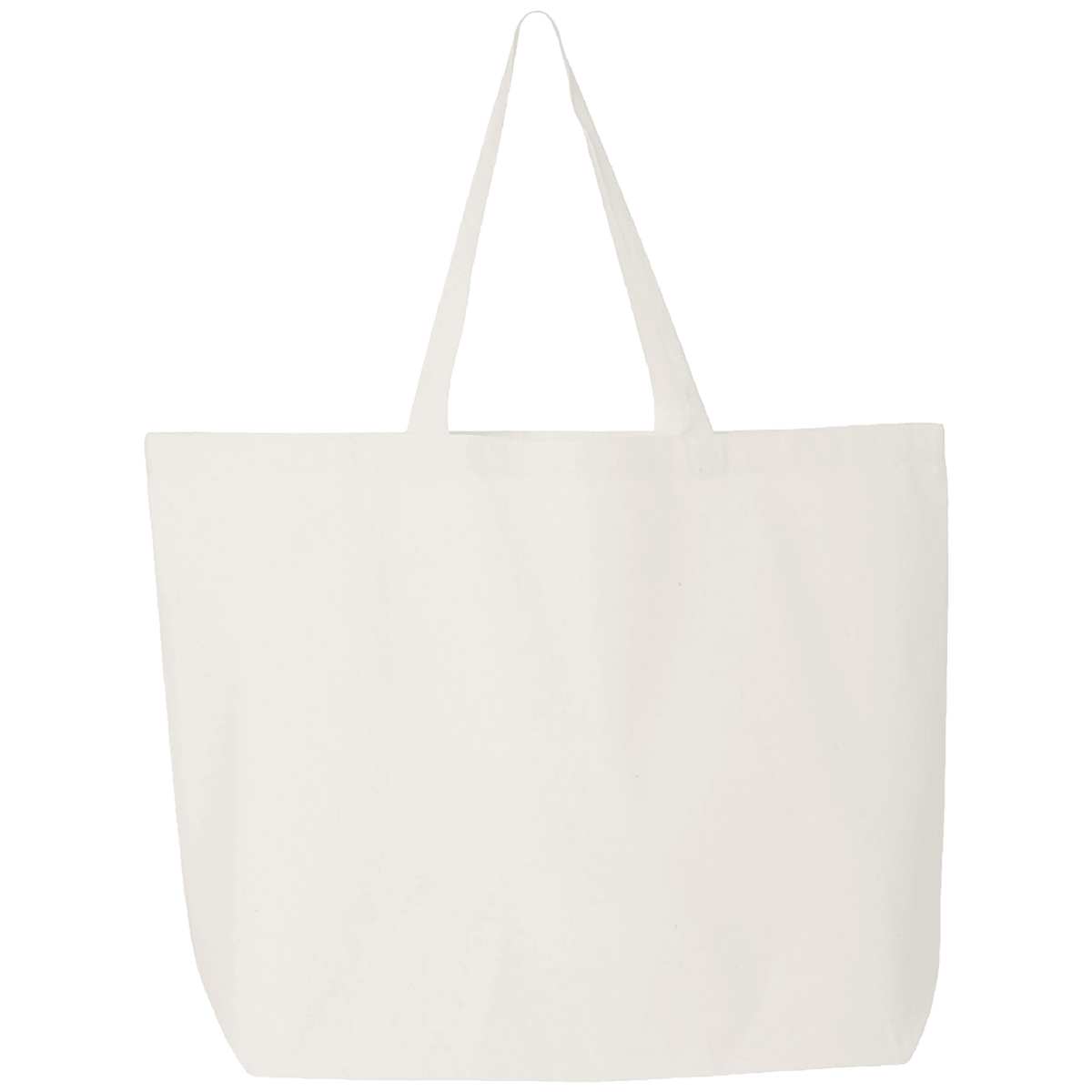 A plain off-white canvas tote bag with two shoulder straps, shown against a solid white background.