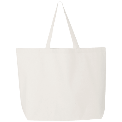 A plain off-white canvas tote bag with two shoulder straps, shown against a solid white background.