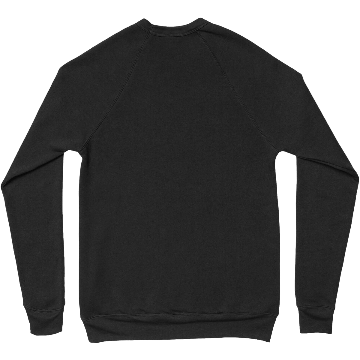 A black long-sleeve crewneck sweatshirt shown from the back, laid flat against a solid white background.