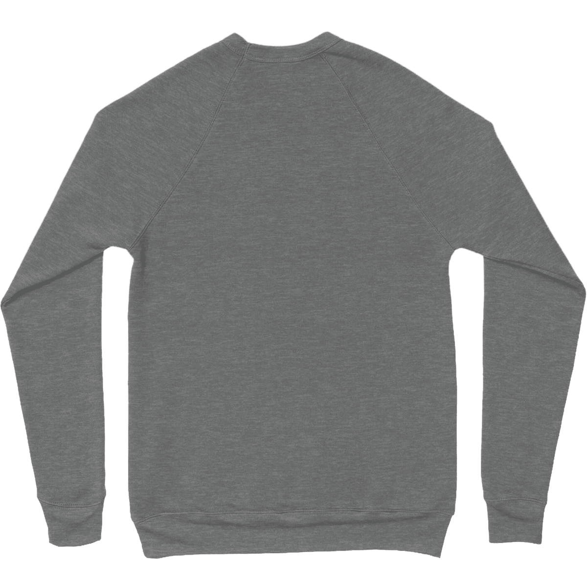 A heather gray long-sleeve crewneck sweatshirt shown from the back, laid flat against a solid white background.