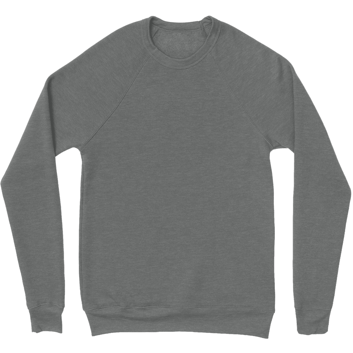 A plain heather gray crewneck sweatshirt with raglan sleeves, shown flat against a solid white background.