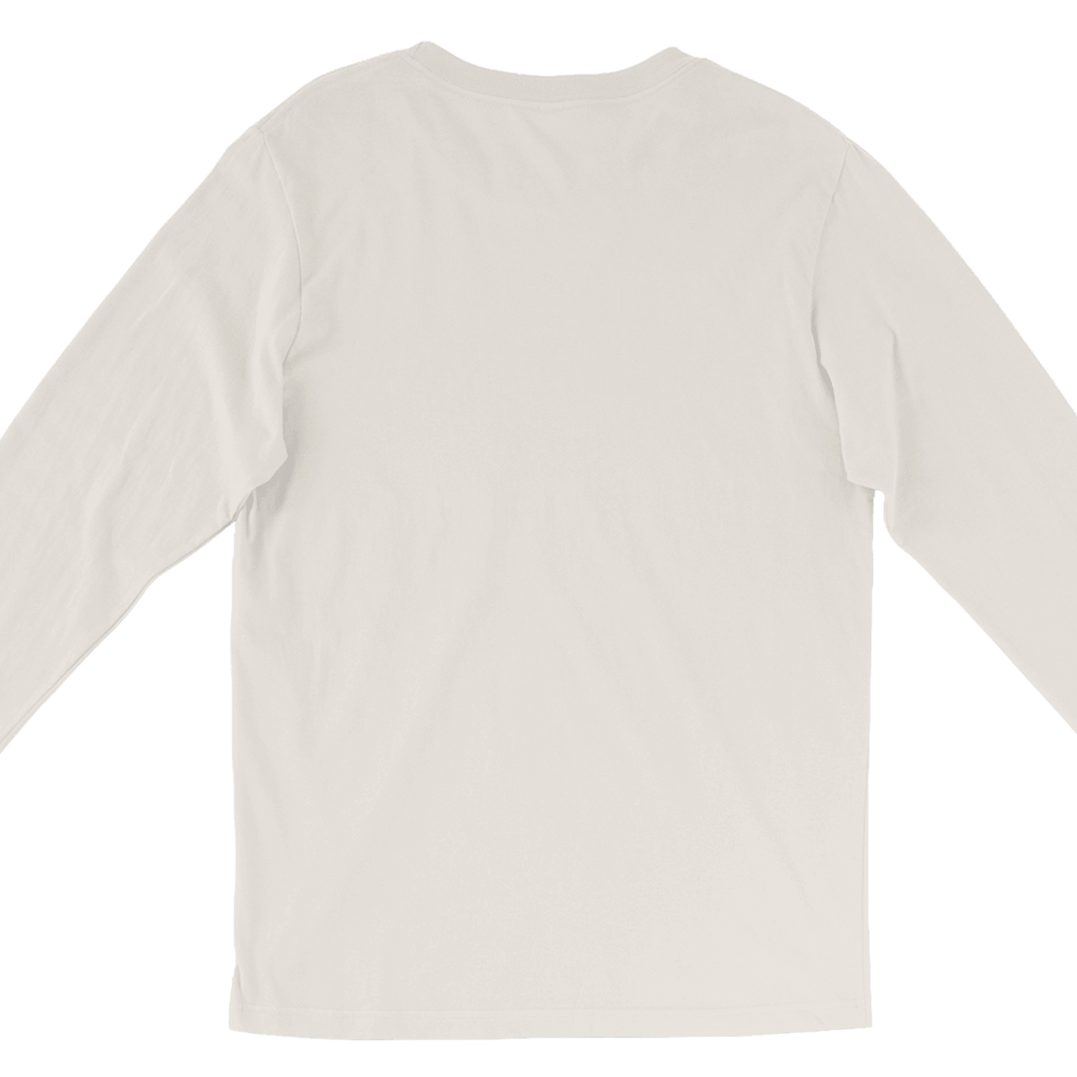 A long-sleeve crewneck t-shirt in a solid off-white color, shown from the back against a clean white background.