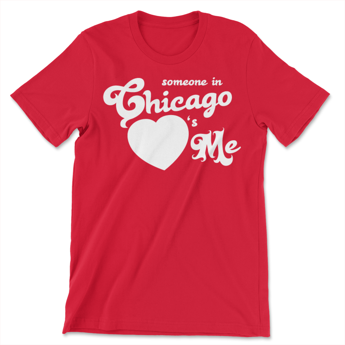 A red t-shirt with someone in Chicago heart&