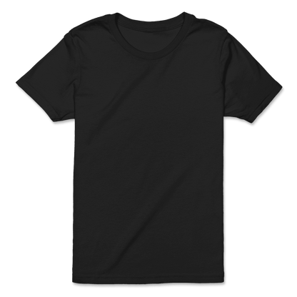 A plain black short-sleeve crewneck t-shirt shown flat against a solid white background.