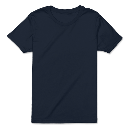 A plain short-sleeve crewneck t-shirt in solid navy blue, shown flat against a clean white background.