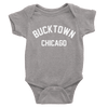 Heather Grey onesie with white Bucktown chicago logo