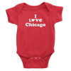 Red onesie with I love Chicago design in white